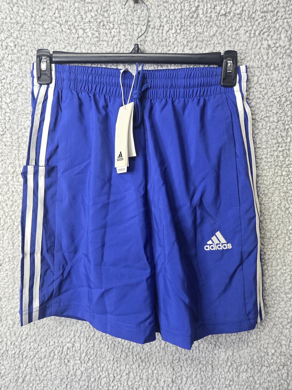 Adidas Men's Blue Athletic 3S Chelsea Shorts with White Stripes
